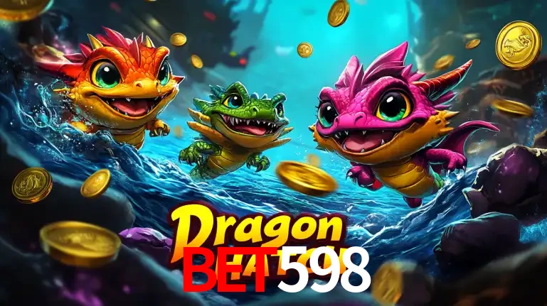 Arte promocional do jogo Dragon Hatch com três adoráveis dragões bebês nadando entre moedas de ouro, um dos slots mais divertidos para jogar no cassino bet598.