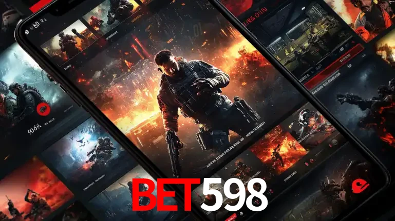 Tela de um celular exibindo uma galeria de jogos de tiro com temática militar, mostrando a variedade de e-sports disponíveis para apostas na plataforma de entretenimento bet598.